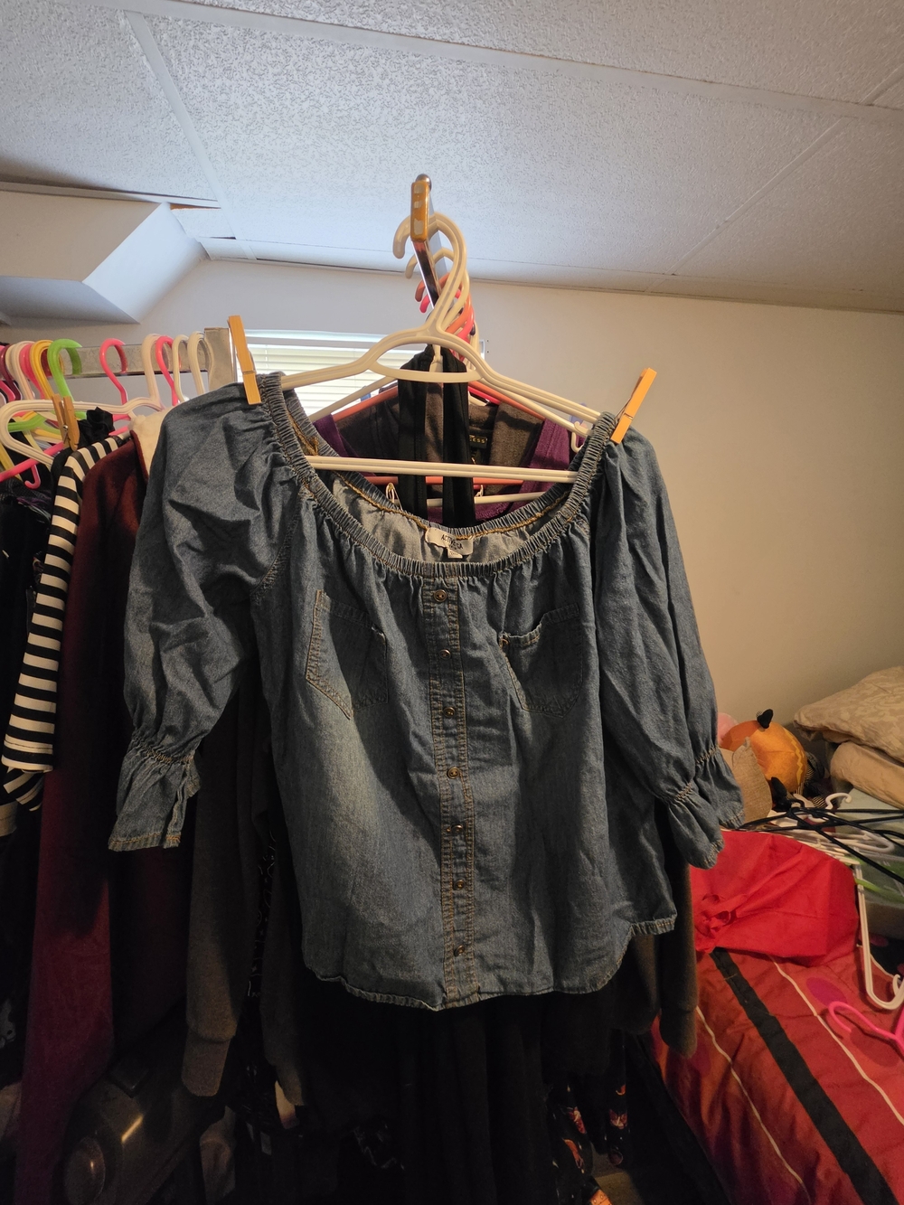 Active USA Denim Off-Shoulder Button Top - Blue